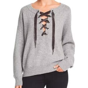 Rails Olivia Lace-Up Knit Sweater Gray Cashmere/Wool Blend Size L